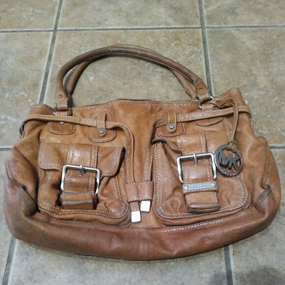 Michael Kors Brown SOFT Leather Drawstring Shoulder Bag w/ Front Pockets 14 X 9 - Picture 12 of 12